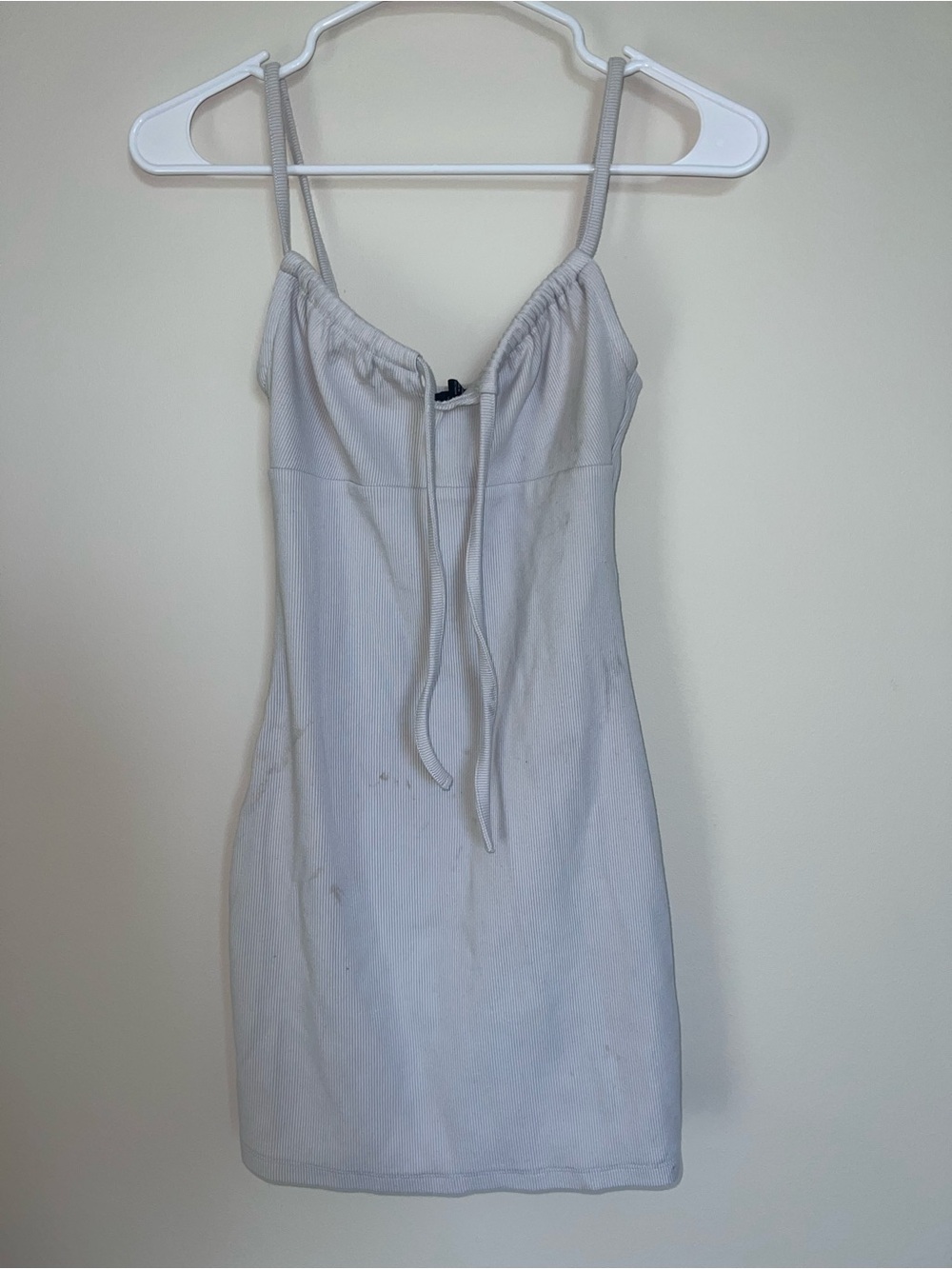 Vintage Forever 21 Cream Ribbed Mini Dress with Spaghetti Straps